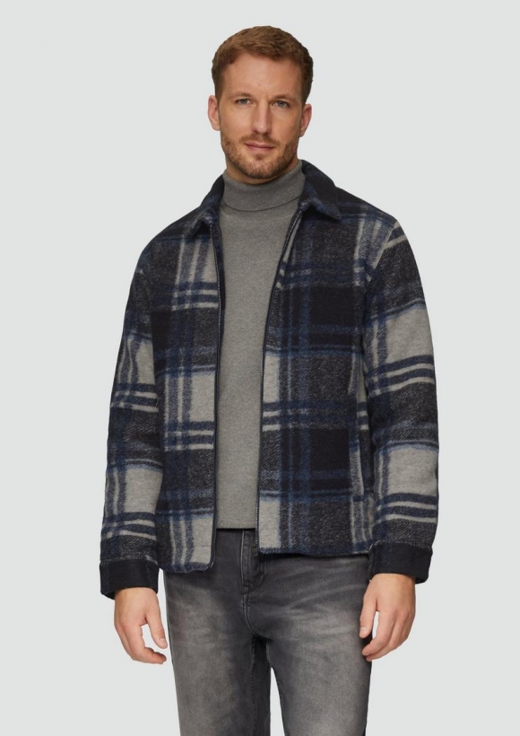 s.Oliver Karierte Hemdjacke aus Wollmix - navy