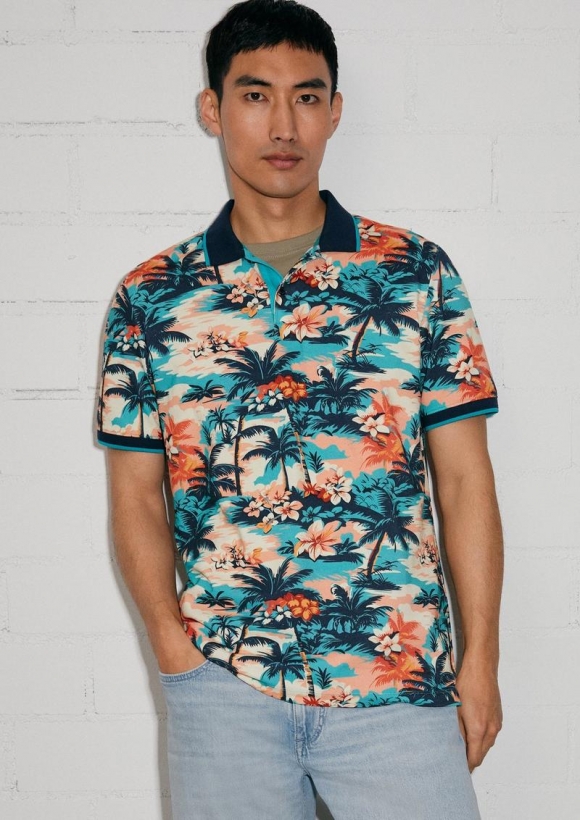 s.Oliver Poloshirt aus Baumwolle mit All-over-Print - minze