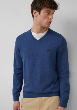s.Oliver Strickpullover mit Logo-Stickerei - royalblau