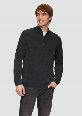 s.Oliver Gewaschener Baumwollpullover mit Reißverschlusskragen - schwarz