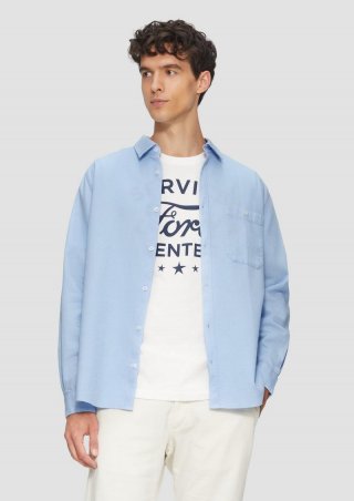 s.Oliver Regular Fit: Baumwollhemd mit Struktur und Brusttasche - himmelblau