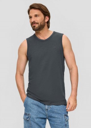 s.Oliver Baumwoll-Tanktop mit Flammgarnstruktur - schiefergrau
