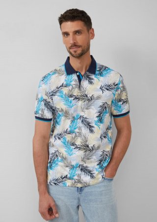 s.Oliver Piqué-Poloshirt mit Print und Kontrast-Details - himmelblau