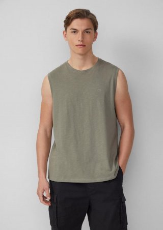 s.Oliver Tanktop mit Flammgarnstruktur und Logoprint - olivgrün