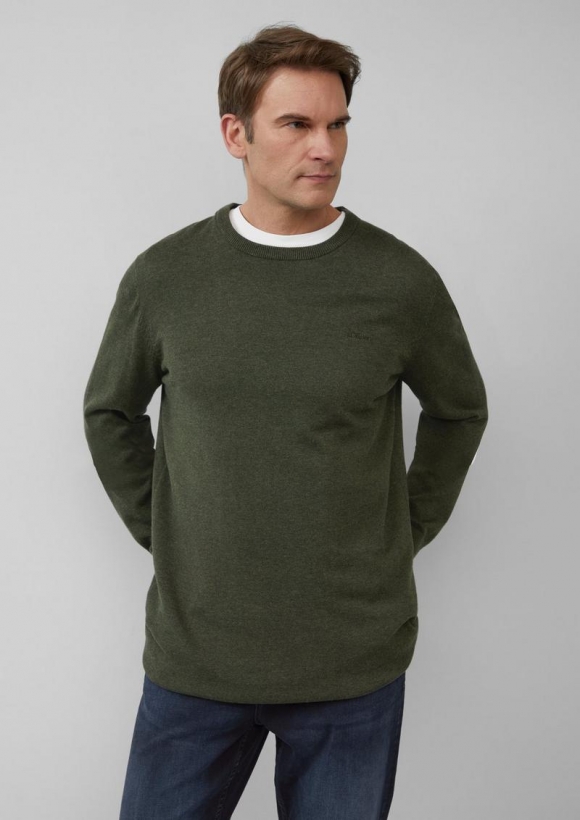 s.Oliver Strickpullover mit Logo-Stickerei - olivgrün