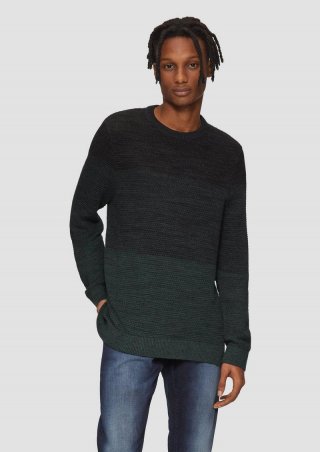 s.Oliver Strickpullover in melierter Streifenoptik - smaragd