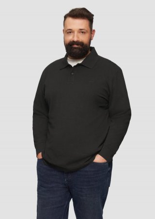 s.Oliver Poloshirt aus Piqué mit Logo-Stickerei - schwarz