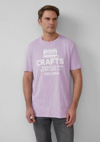 s.Oliver Baumwoll-T-Shirt mit Frontprint und Flammgarnstruktur - lavendel