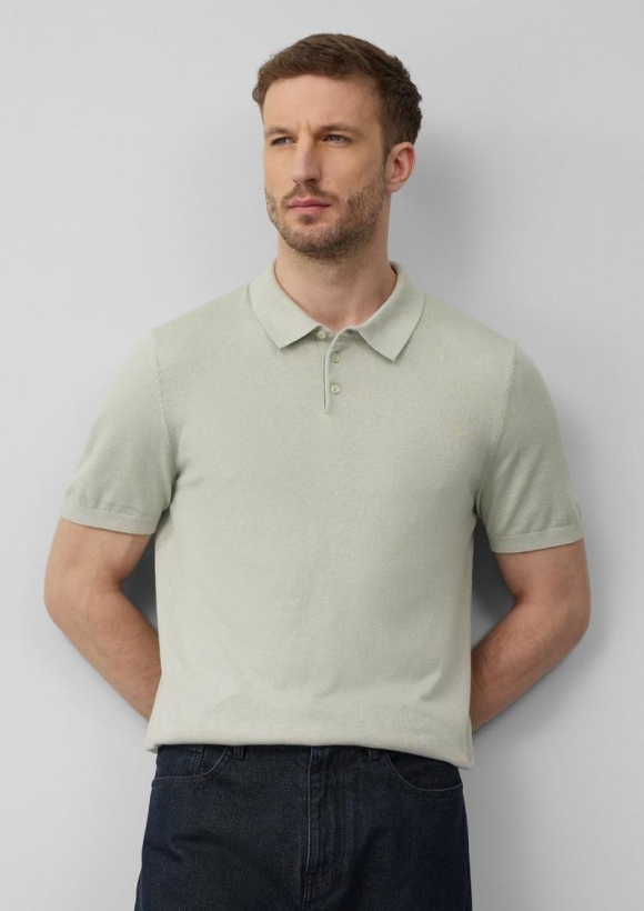s.Oliver Weiches Strick-Poloshirt aus Baumwoll-Seidenmix - helles beige