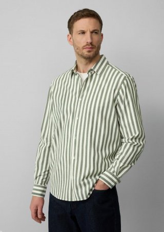 s.Oliver Regular Fit: Gestreiftes Langarmhemd aus Baumwollstretch - olivgrün