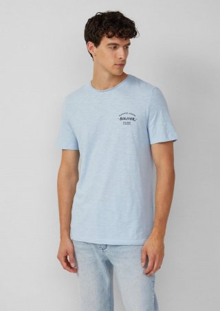 s.Oliver Meliertes T-Shirt mit Rollkante und Frontprint - hellblau