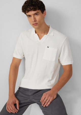 s.Oliver Poloshirt mit Struktur-Streifen und offenem Kragen - weiß