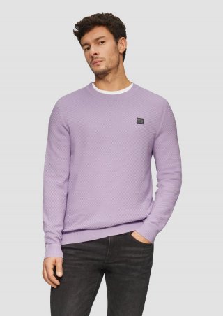 s.Oliver Strukturierter Strickpullover mit Logo-Patch - lavendel