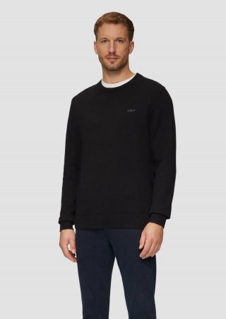 s.Oliver Wärmender Baumwollpullover mit Logo-Stickerei - schwarz