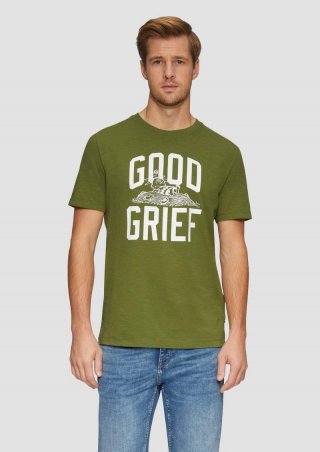 s.Oliver T-Shirt mit Peanuts®-Motiv und Flammgarnstruktur - guacamole