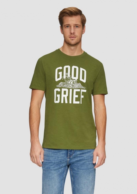 s.Oliver T-Shirt mit Peanuts®-Motiv und Flammgarnstruktur - guacamole