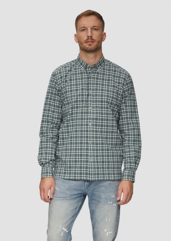s.Oliver Regular Fit: Hemd aus Baumwollstretch mit Button-Down-Kragen - helles beige