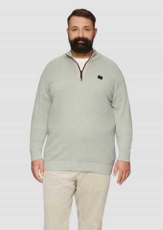 s.Oliver Strickpullover mit Troyer-Kragen und Strukturmix - helles beige