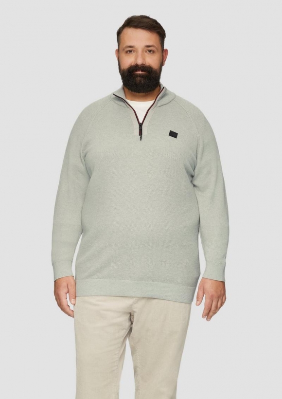 s.Oliver Strickpullover mit Troyer-Kragen und Strukturmix - helles beige