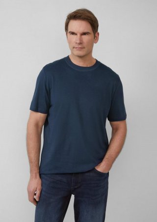 s.Oliver T-Shirt mit Crewneck und Flatlock-Details - tiefblau