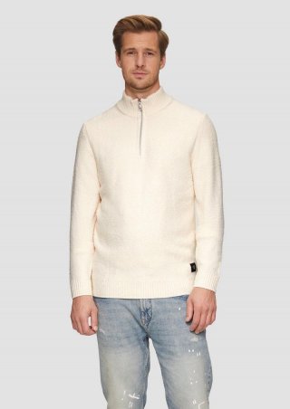 s.Oliver Pullover mit Troyer-Kragen in Melange-Optik - beige