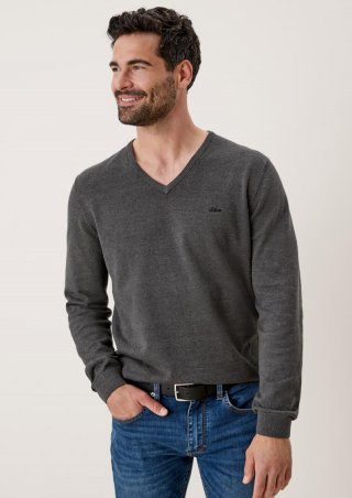 s.Oliver Feinstrickpulli mit V-Ausschnitt - dunkelgrau