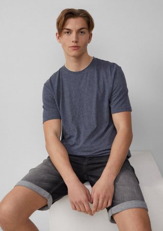 s.Oliver Meliertes T-Shirt mit Layering-Detail am Kragen - tiefblau