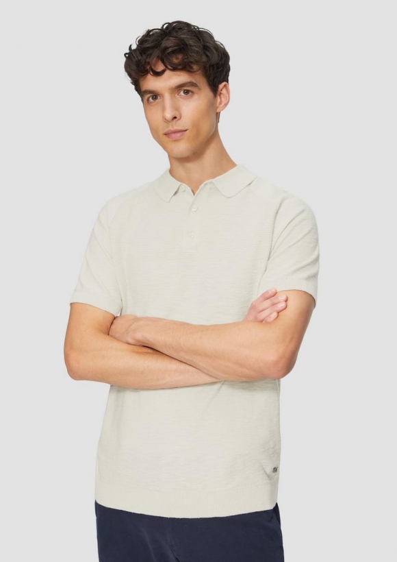 s.Oliver Gestricktes Poloshirt mit Flammgarnstruktur - creme