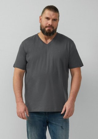 s.Oliver T-Shirt mit V-Ausschnitt - schiefergrau