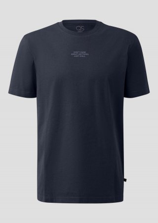 s.Oliver Basic Rundhals-T-Shirt mit kleinem Frontprint - tiefblau