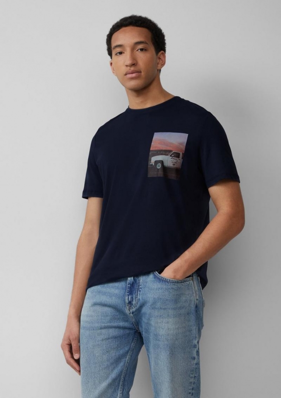 s.Oliver Baumwoll-T-Shirt mit Fotoprint - tiefblau