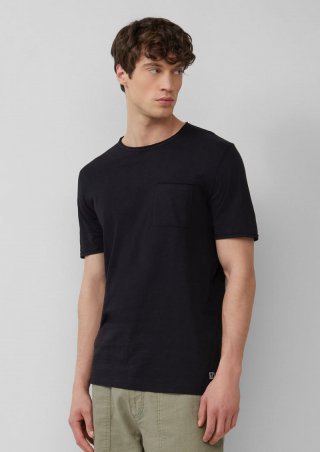 s.Oliver Flammgarn-T-Shirt mit Brusttasche und offenen Kanten - schwarz