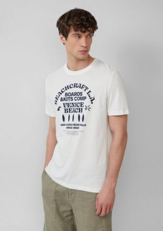 s.Oliver Baumwoll-T-Shirt mit Crewneck und Artwork - weiß