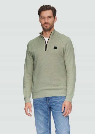 s.Oliver Strickpullover mit Troyer-Kragen und Strukturmix - helles beige
