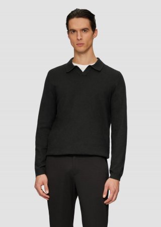 s.Oliver Strickpullover mit Polokragen und Seide - schwarz