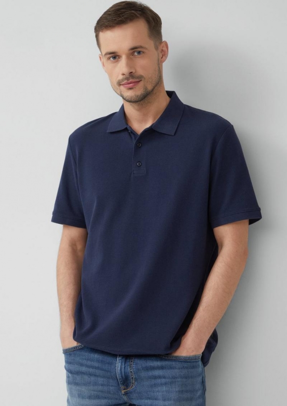 s.Oliver Poloshirt aus Waffelpiqué - tiefblau