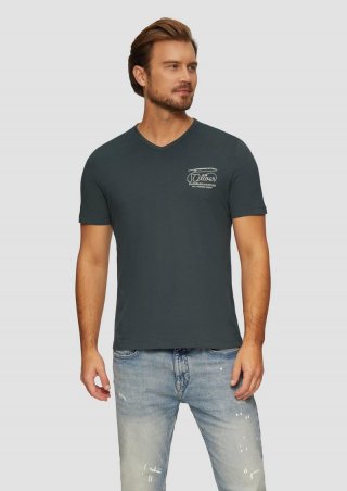 s.Oliver T-Shirt mit Logostickerei - schiefergrau