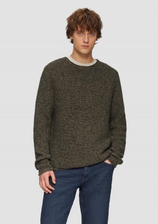 s.Oliver Melierter Strickpullover mit Rippstruktur - olivgrün