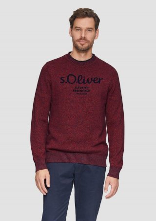 s.Oliver Strickpullover mit Logo in Melange-Optik - himbeere