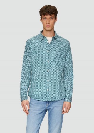 s.Oliver Slim Fit: Gemustertes Hemd aus Baumwollstretch - weiß