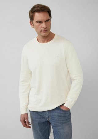 s.Oliver Strickpullover mit Logo-Stickerei - wollweiß