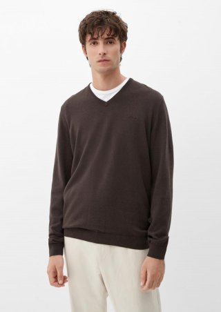 s.Oliver Feinstrickpulli mit V-Ausschnitt - mokka
