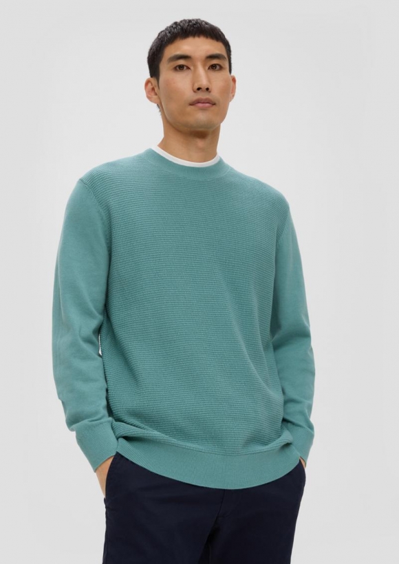 s.Oliver Strickpullover mit Waffelpiqué-Muster - helles petrol