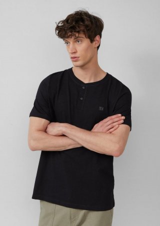 s.Oliver Henley-Shirt mit Flammgarnstruktur - schwarz