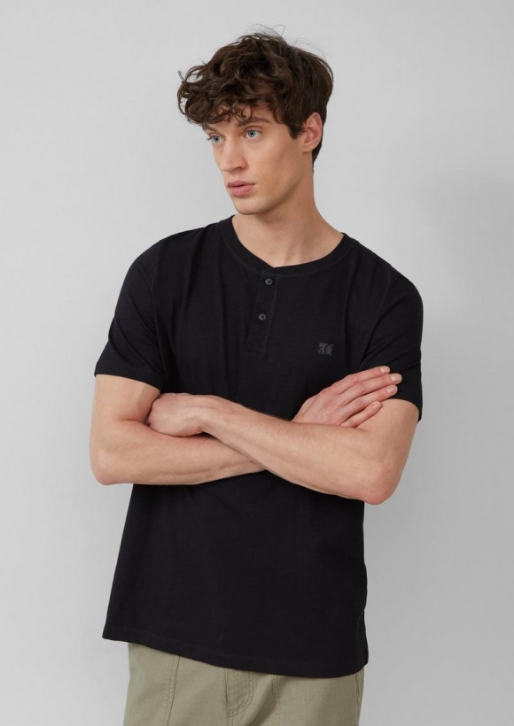 s.Oliver Henley-Shirt mit Flammgarnstruktur - schwarz