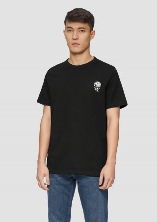s.Oliver Baumwoll-T-Shirt mit Peanuts®-Stickerei - schwarz
