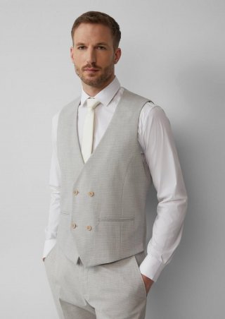 s.Oliver s.O PURE: Doppelreihige Weste aus kariertem Stretch-Gewebe - grau