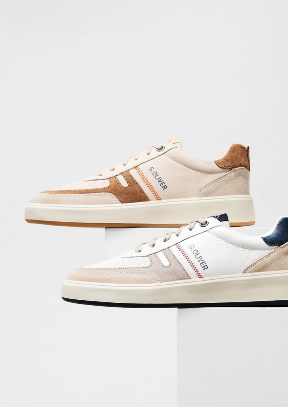 s.Oliver Sneaker aus Leder mit Logo-Detail - helles sand