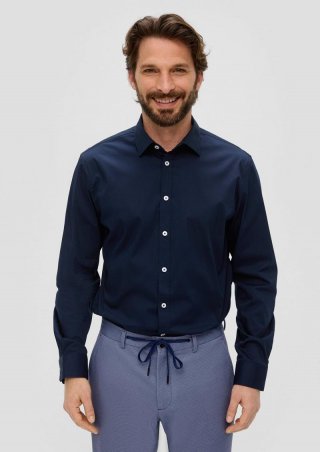 s.Oliver Elastisches Anzughemd mit Webstruktur - navy