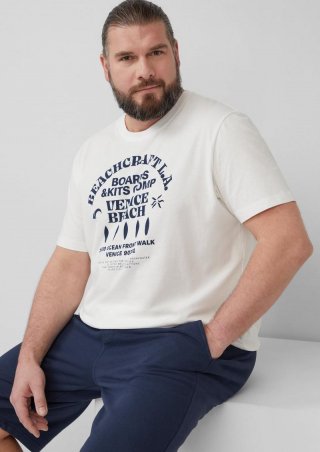 s.Oliver Baumwoll-T-Shirt mit Crewneck und Artwork - weiß